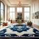 Handcrafted Blue Traditional Pattern Living Room Rug